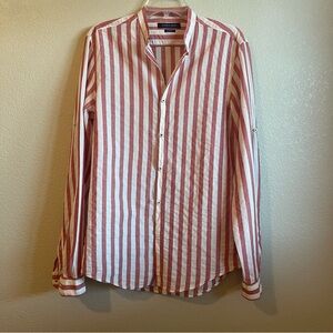 Zara Men’s Slim Fit Red Striped Button Shirt Small 100% Cotton Made in Egypt